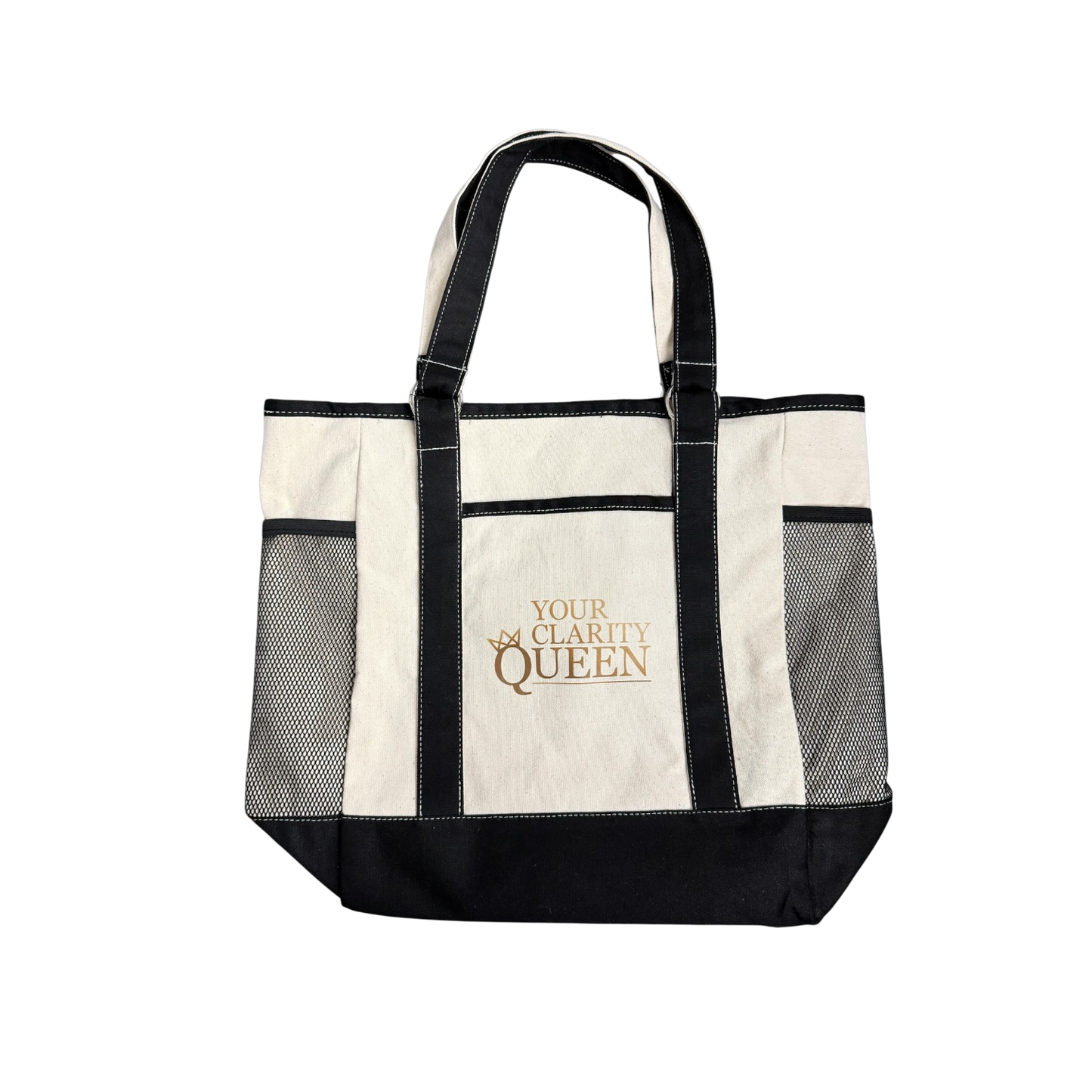 YOUR CLARITY QUEEN/COME THROUGH MESH POCKETS TOTE BAG