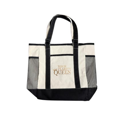 YOUR CLARITY QUEEN/COME THROUGH MESH POCKETS TOTE BAG