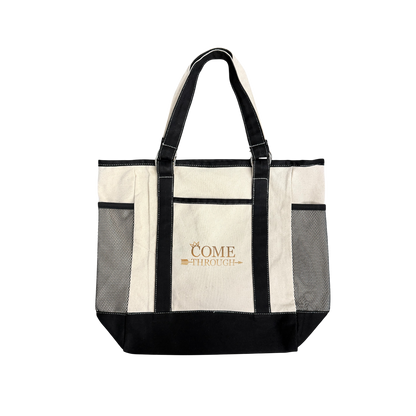 YOUR CLARITY QUEEN/COME THROUGH MESH POCKETS TOTE BAG